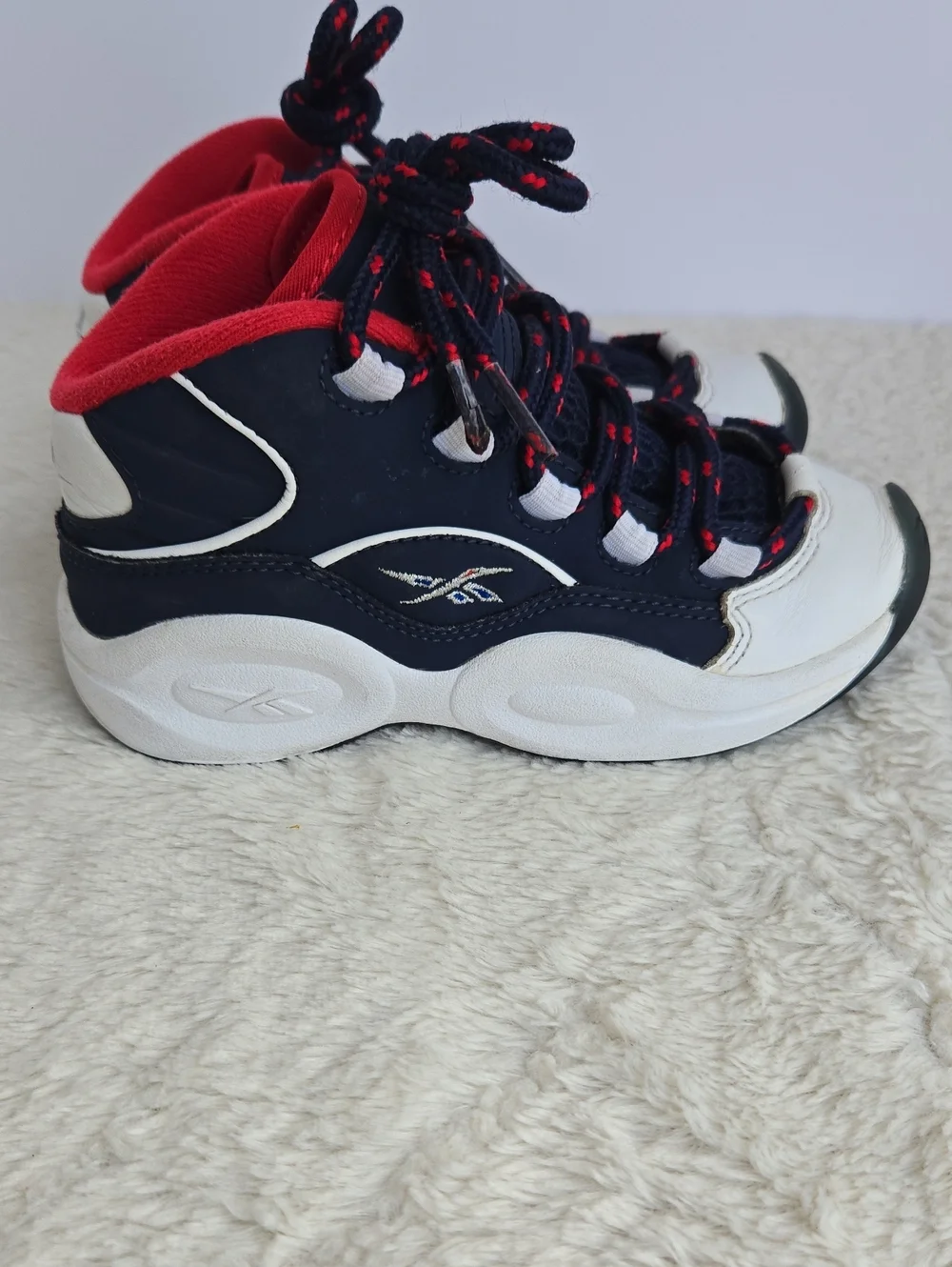 Reebok Question Mid Toddler Sneakers Size 11 Blue White Red (GX0387)